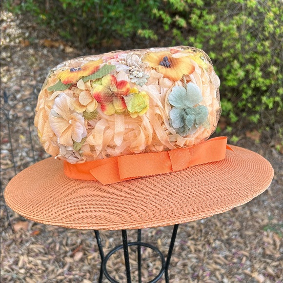 Vintage Accessories - Vintage Floral Hat with Ribbon